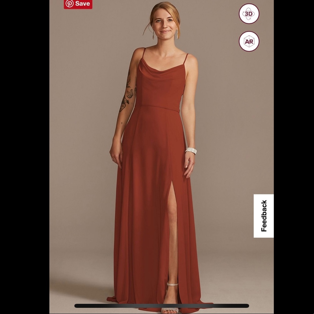 David’s Bridal db studio Cowl Neck Chiffon Bridesmaid Dress with Slit